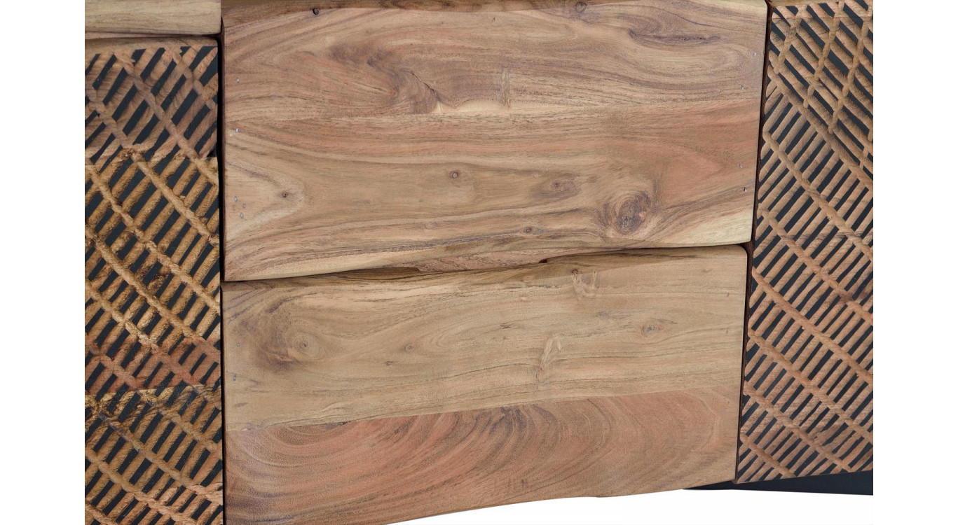 Truhe mit 3 Schubladen Holz, Eisen Braun 160x37x70cm