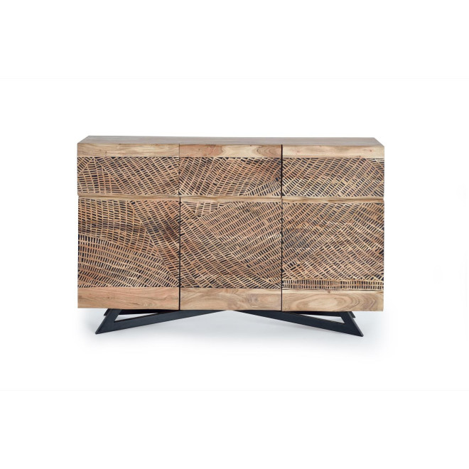 Buffet 3 Tiroirs Bois, Fer Marron 140x40x90cm