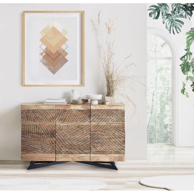 Buffet 3 Tiroirs Bois, Fer Marron 140x40x90cm