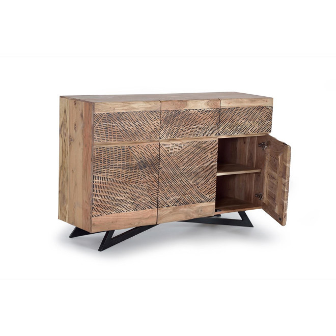 Buffet 3 Tiroirs Bois, Fer Marron 140x40x90cm