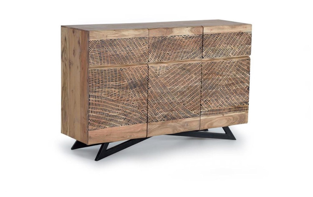 Buffet 3 Tiroirs Bois, Fer Marron 140x40x90cm
