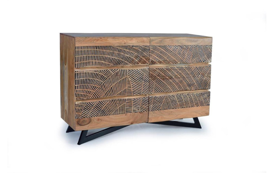 Kommode mit 6 Schubladen Holz, Eisen Braun 125x40x86cm