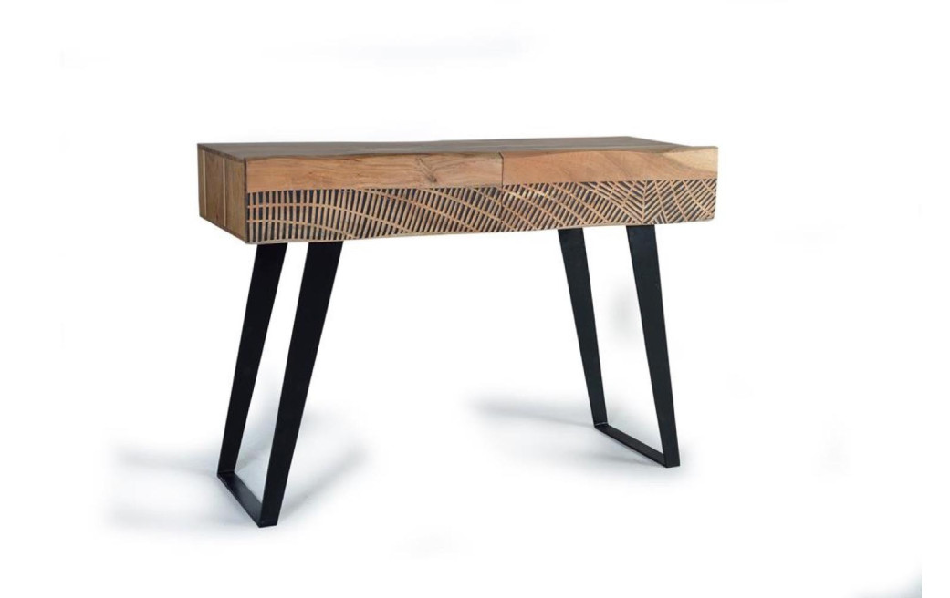 Console 2 Tiroirs Bois, Fer Marron 110x40x77cm