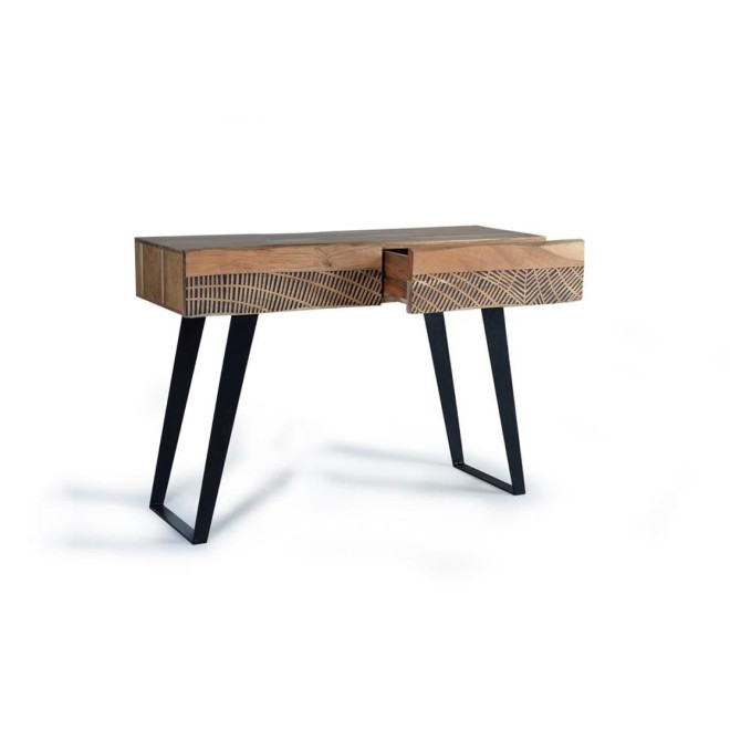 Konsole mit 2 Schubladen Holz, Eisen Braun 110x40x77cm
