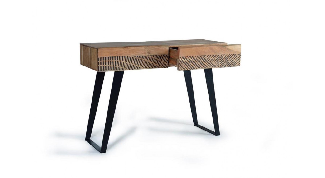 Konsole mit 2 Schubladen Holz, Eisen Braun 110x40x77cm