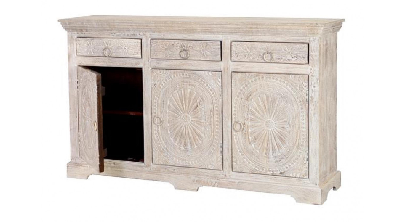Buffet 3 Tiroirs Bois Blanc 150x40x90cm