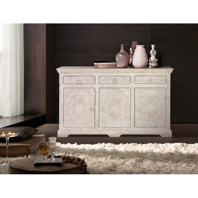 Buffet 3 Tiroirs Bois Blanc 150x40x90cm