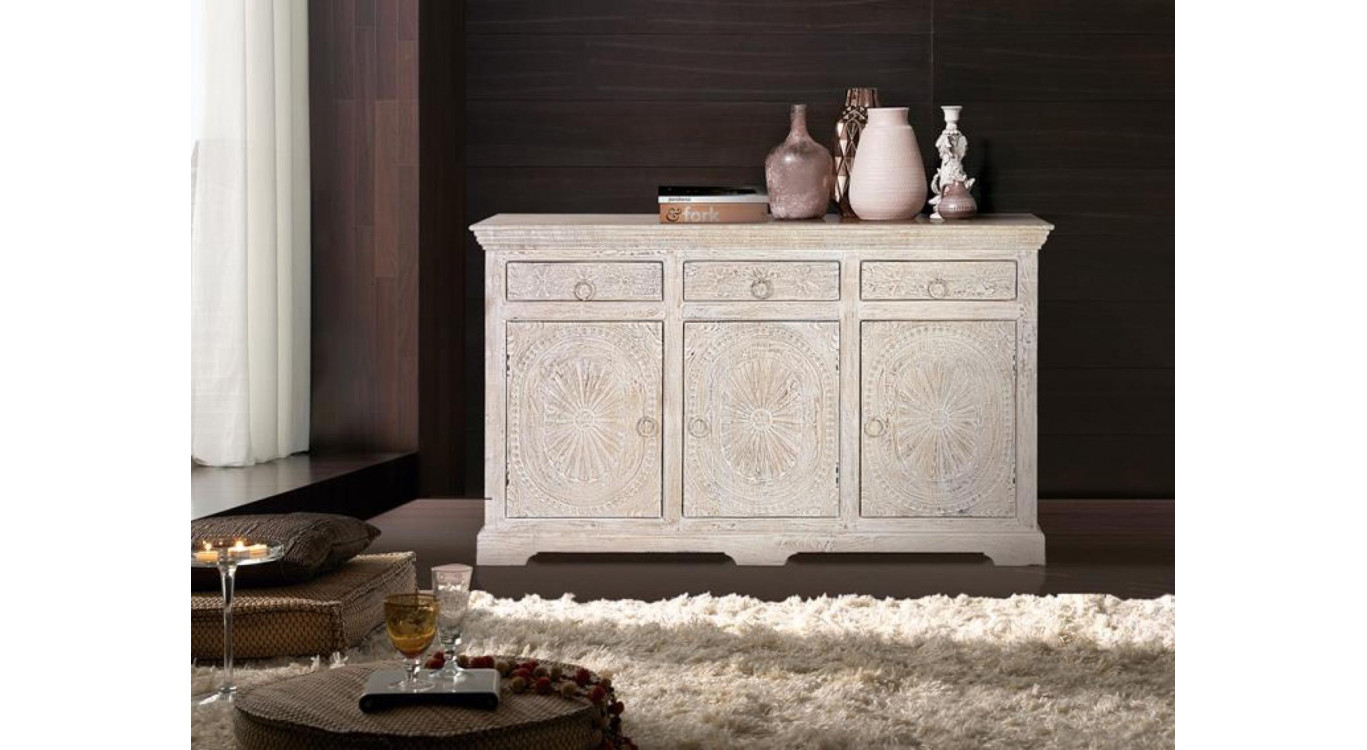 Buffet 3 Tiroirs Bois Blanc 150x40x90cm