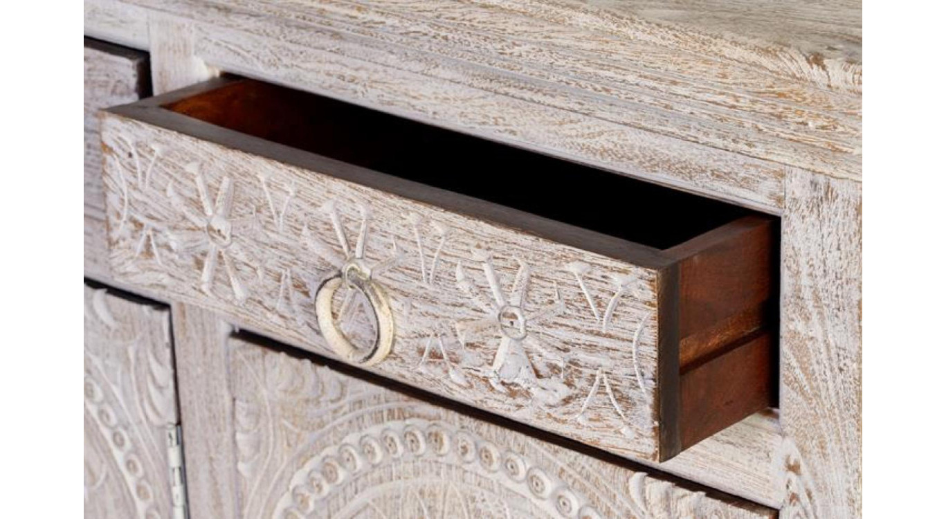 Buffet 3 Tiroirs Bois Blanc 150x40x90cm