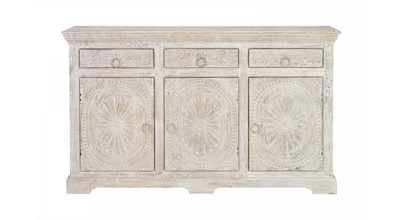 Buffet 3 Tiroirs Bois Blanc 150x40x90cm
