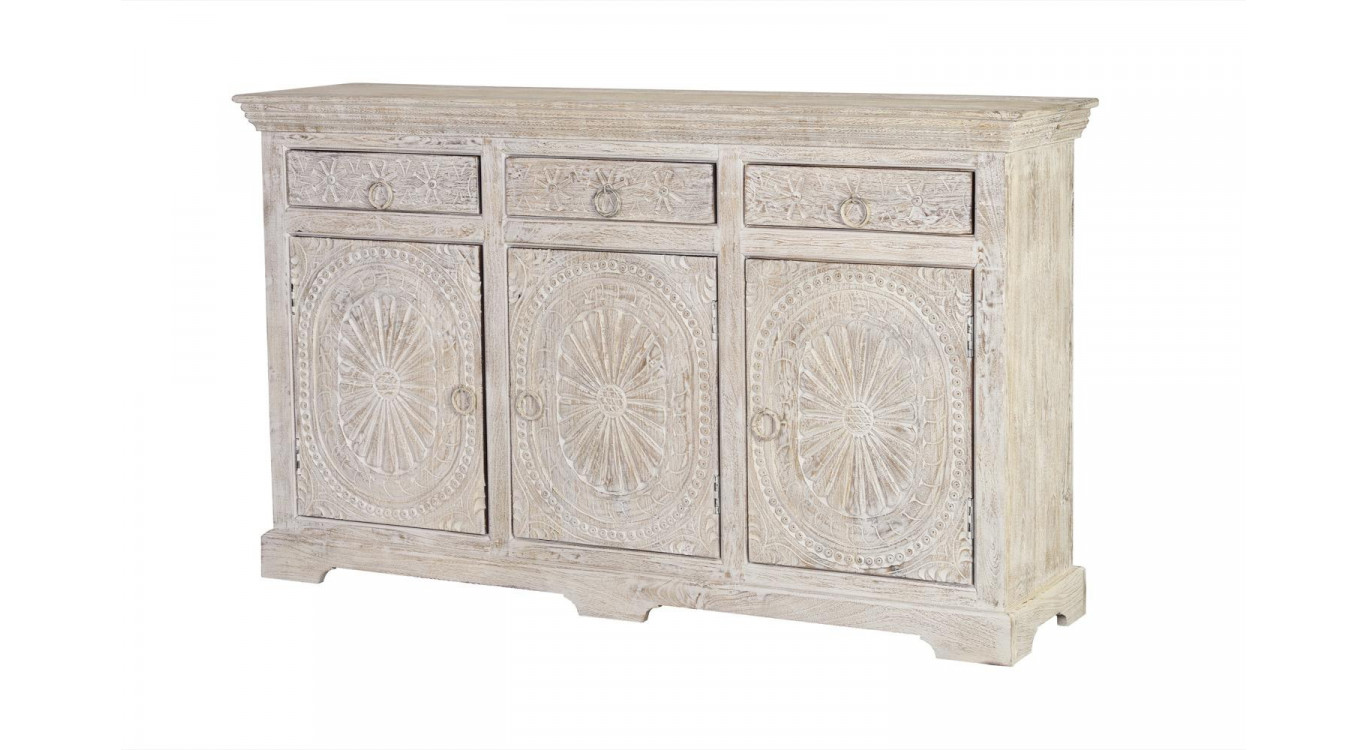 Buffet 3 Tiroirs Bois Blanc 150x40x90cm
