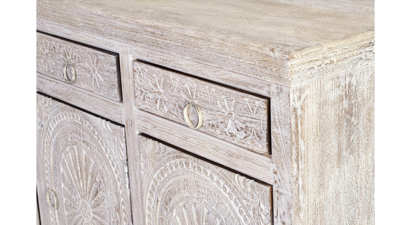 Buffet 3 Tiroirs Bois Blanc 150x40x90cm