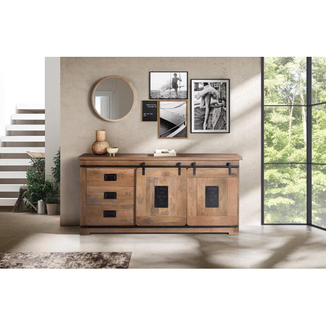 Truhe 3 Schubladen Holz, Eisen Braun 165x45x80cm
