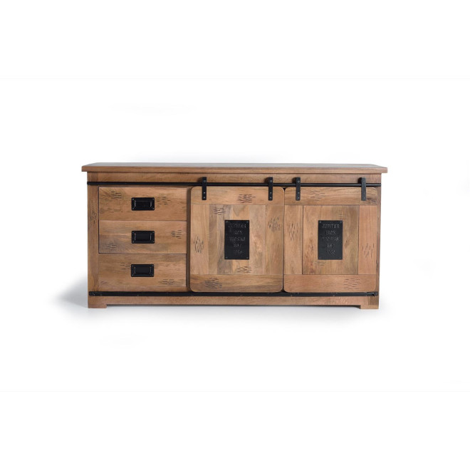 Truhe 3 Schubladen Holz, Eisen Braun 165x45x80cm