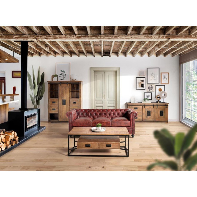 Truhe 3 Schubladen Holz, Eisen Braun 165x45x80cm