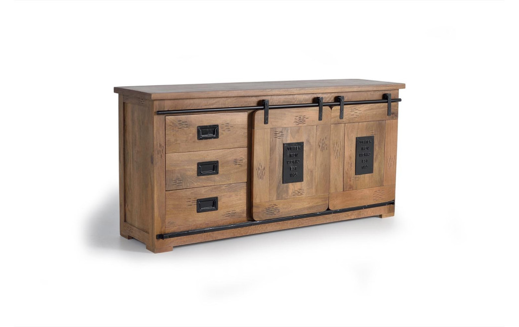 Truhe 3 Schubladen Holz, Eisen Braun 165x45x80cm