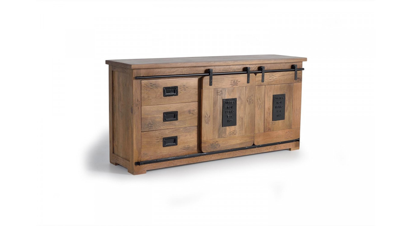 Truhe 3 Schubladen Holz, Eisen Braun 165x45x80cm
