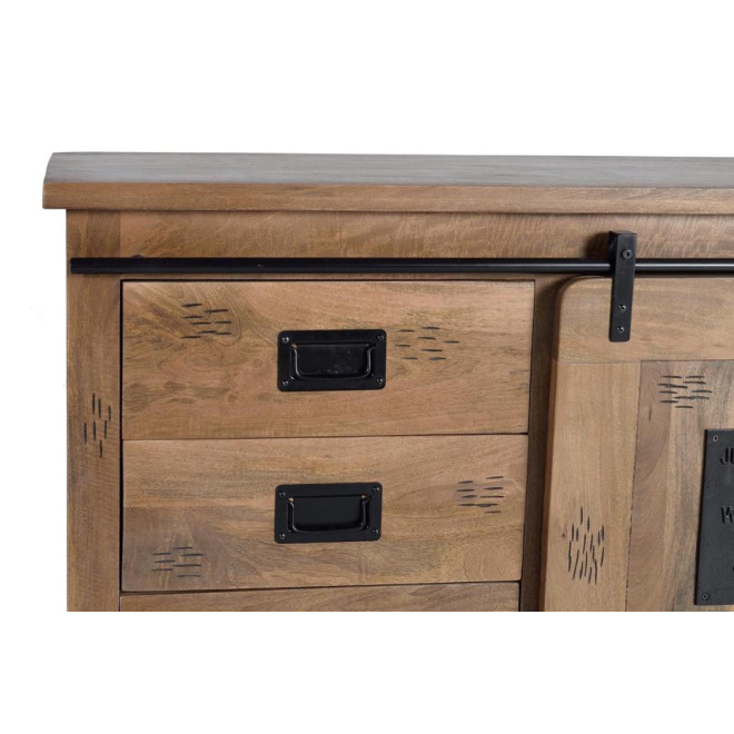 Truhe 3 Schubladen Holz, Eisen Braun 165x45x80cm