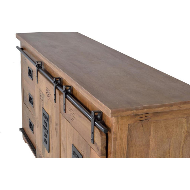 Truhe 3 Schubladen Holz, Eisen Braun 165x45x80cm