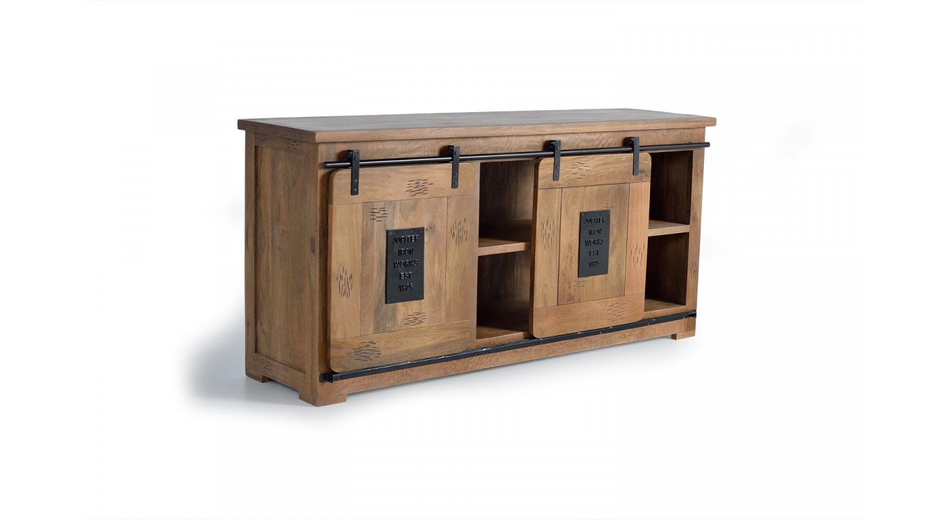 Truhe 3 Schubladen Holz, Eisen Braun 165x45x80cm