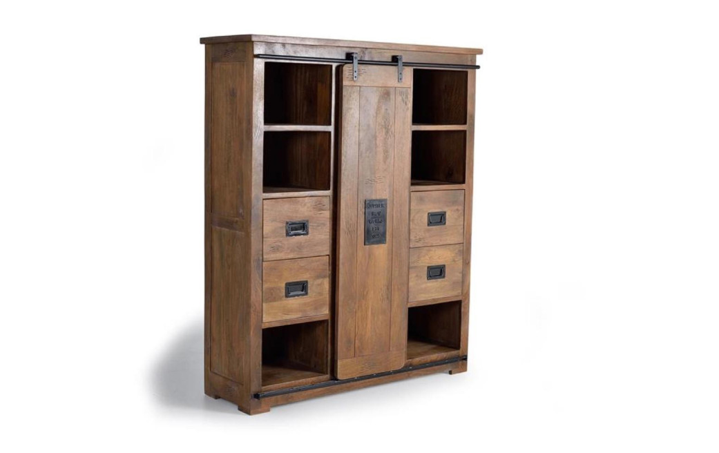 Armoire 4 Tiroirs Bois, Fer Marron 140x45x170cm