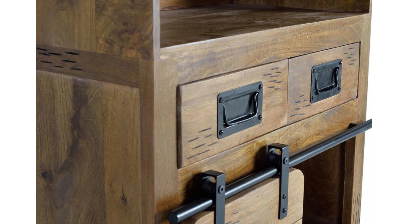 Geschirrschrank mit 2 Schubladen Holz, Eisen Braun 75x38x170cm