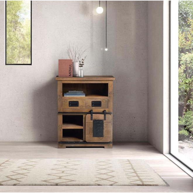 Buffet 2 Tiroirs Bois, Fer Marron 75x40x90cm