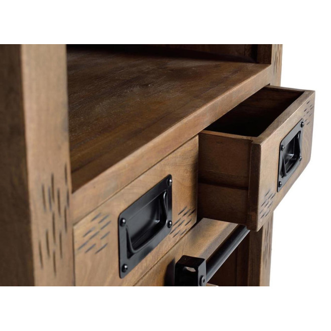 Buffet 2 Tiroirs Bois, Fer Marron 75x40x90cm
