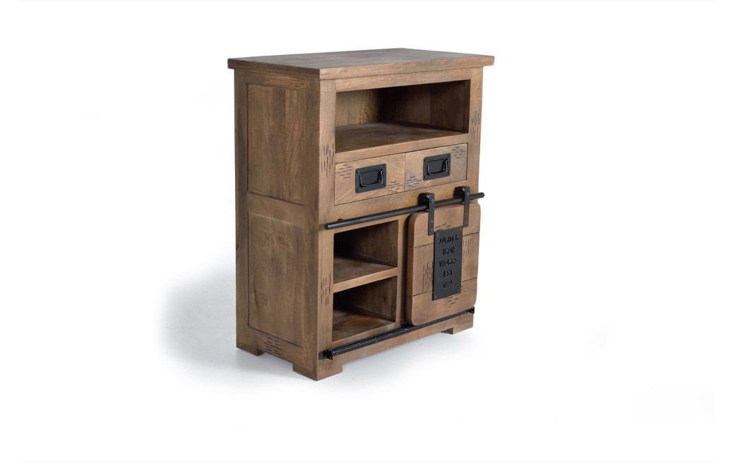 Buffet 2 Tiroirs Bois, Fer Marron 75x40x90cm
