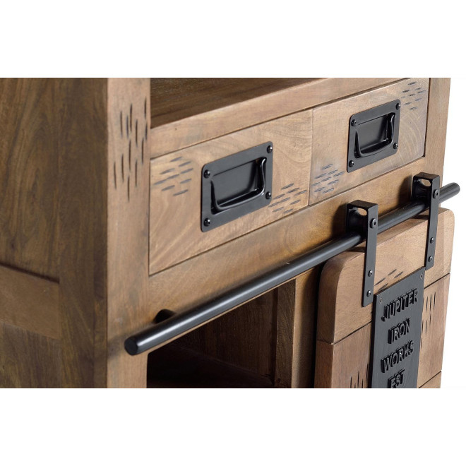 Buffet 2 Tiroirs Bois, Fer Marron 75x40x90cm