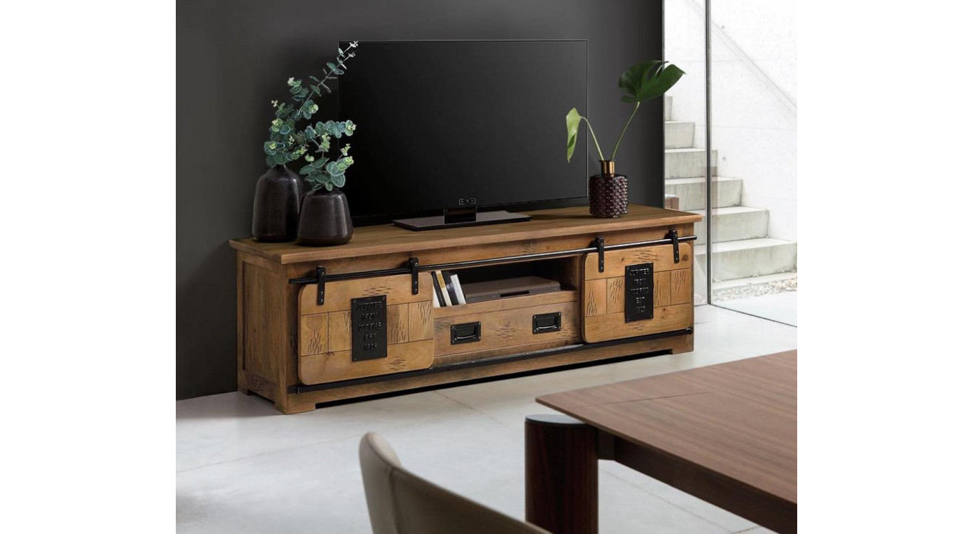 TV-Möbel 1 Schublade Holz, Eisen Braun 180x50x55cm