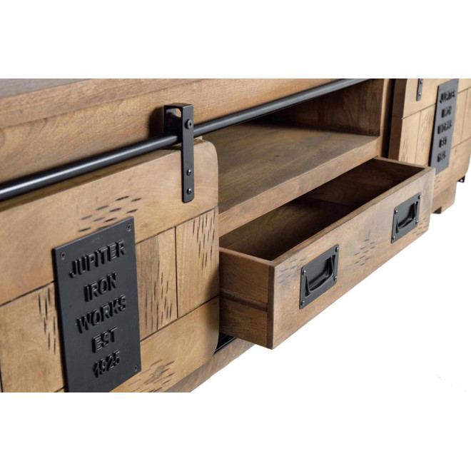 Meuble TV 1 Tiroir Bois, Fer Marron 180x50x55cm