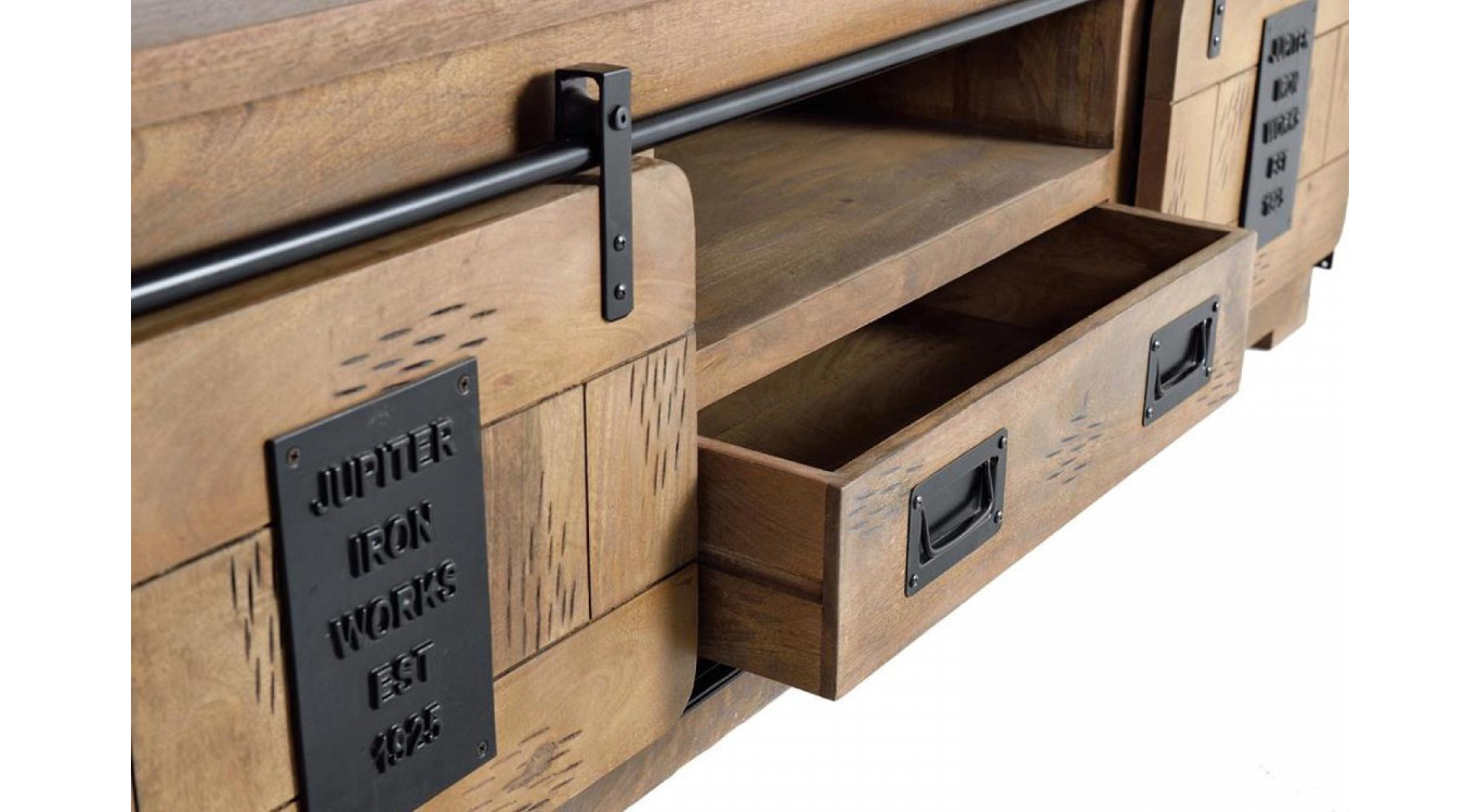 TV-Möbel 1 Schublade Holz, Eisen Braun 180x50x55cm