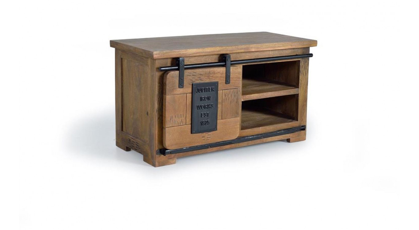 Meuble TV Bois, Fer Marron 90x40x50cm