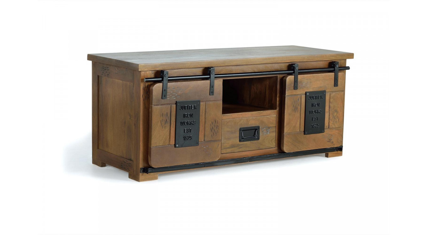 TV-Möbel 1 Schublade Holz, Eisen Braun 130x50x55cm
