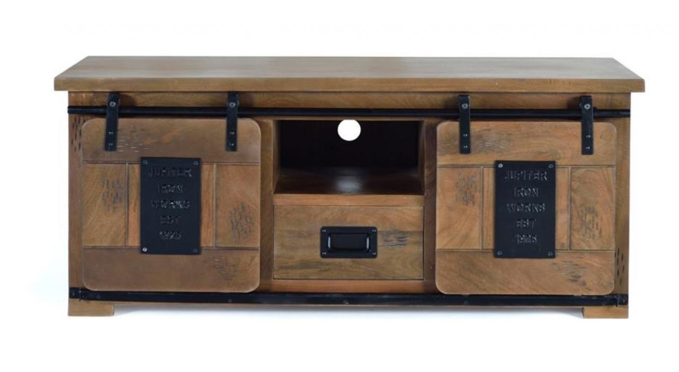 TV-Möbel 1 Schublade Holz, Eisen Braun 130x50x55cm