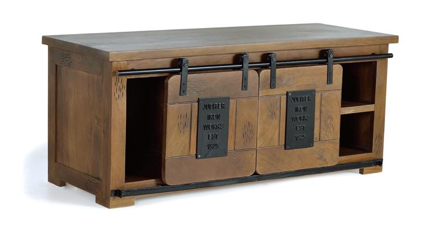 TV-Möbel 1 Schublade Holz, Eisen Braun 130x50x55cm
