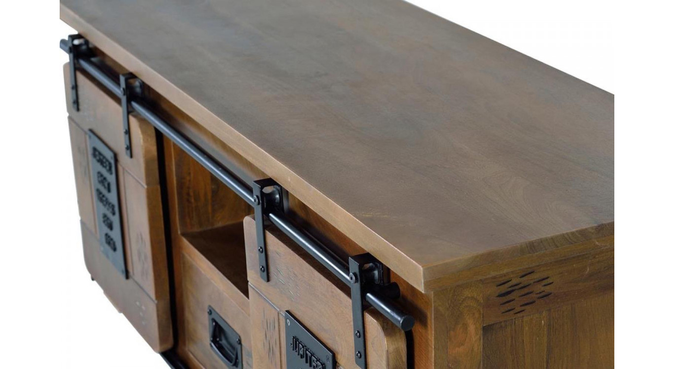 TV-Möbel 1 Schublade Holz, Eisen Braun 130x50x55cm