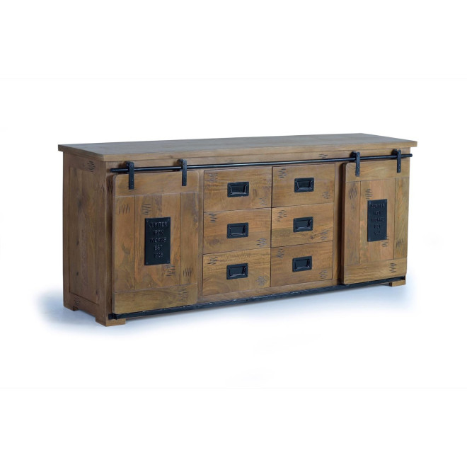Truhe 6 Schubladen Holz, Eisen Braun 190x45x80cm
