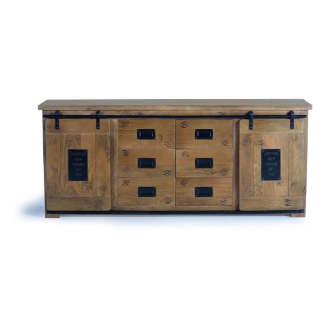 Truhe 6 Schubladen Holz, Eisen Braun 190x45x80cm