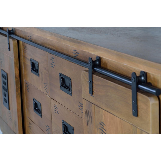 Truhe 6 Schubladen Holz, Eisen Braun 190x45x80cm