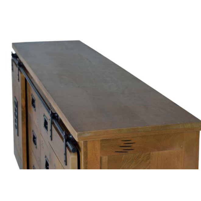 Truhe 6 Schubladen Holz, Eisen Braun 190x45x80cm