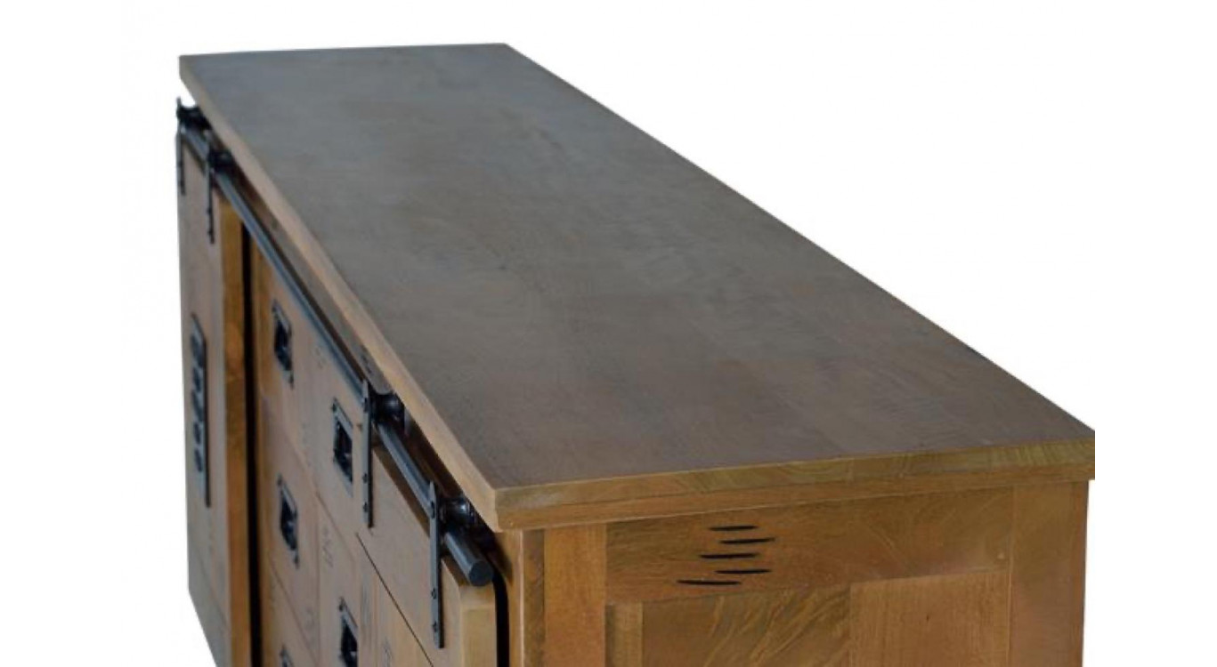 Truhe 6 Schubladen Holz, Eisen Braun 190x45x80cm