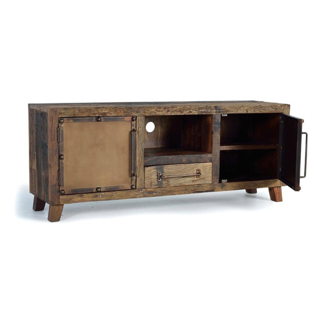 Meuble TV 1 Tiroir Bois Marron 150x40x60cm