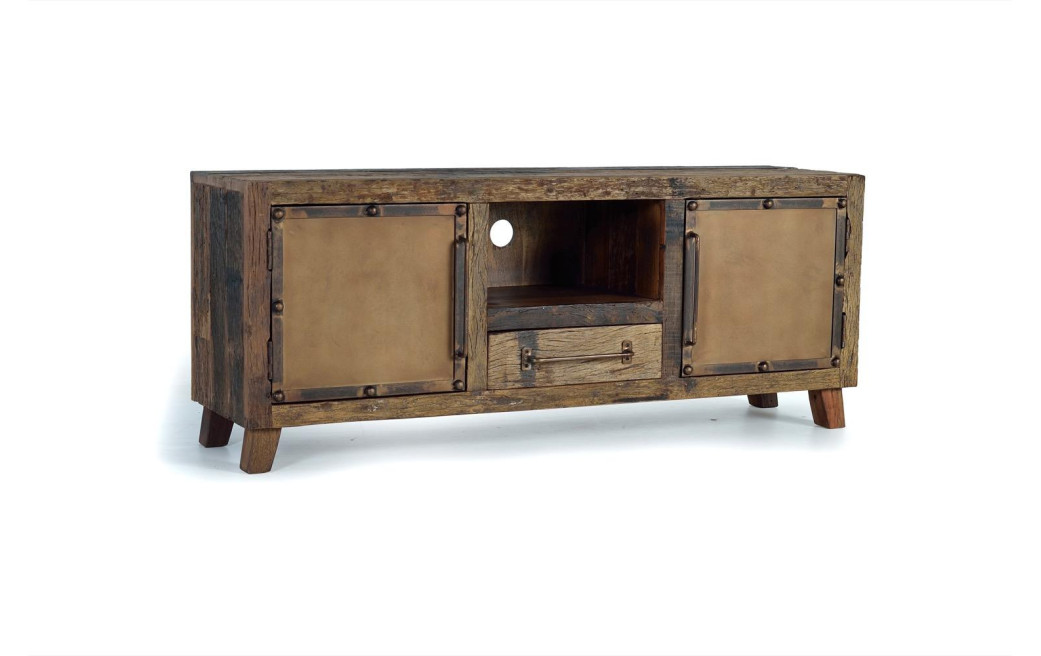 Meuble TV 1 Tiroir Bois Marron 150x40x60cm