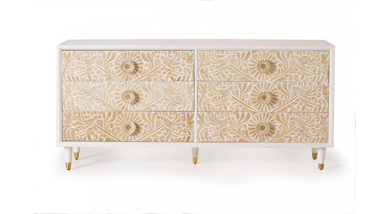 Bahut 6 Tiroirs Bois Blanc 170x40x80cm