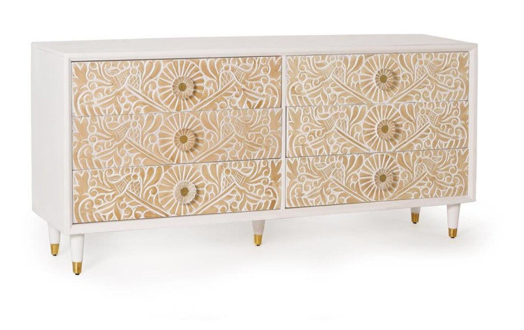 Bahut 6 Tiroirs Bois Blanc 170x40x80cm