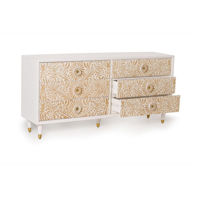Bahut 6 Tiroirs Bois Blanc 170x40x80cm