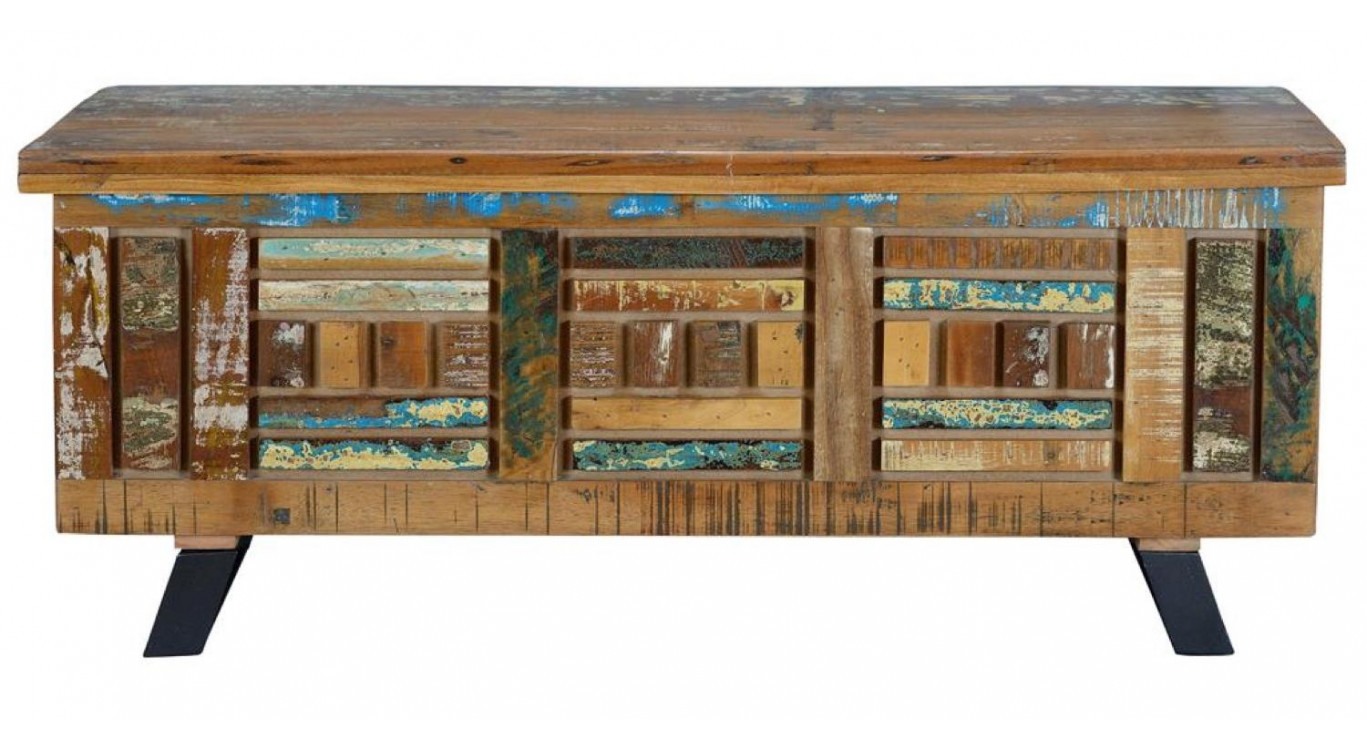 Coffre Bois et Fer Marron 116x40x47cm