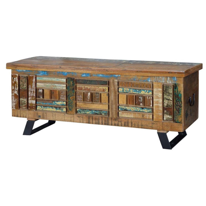 Coffre Bois et Fer Marron 116x40x47cm